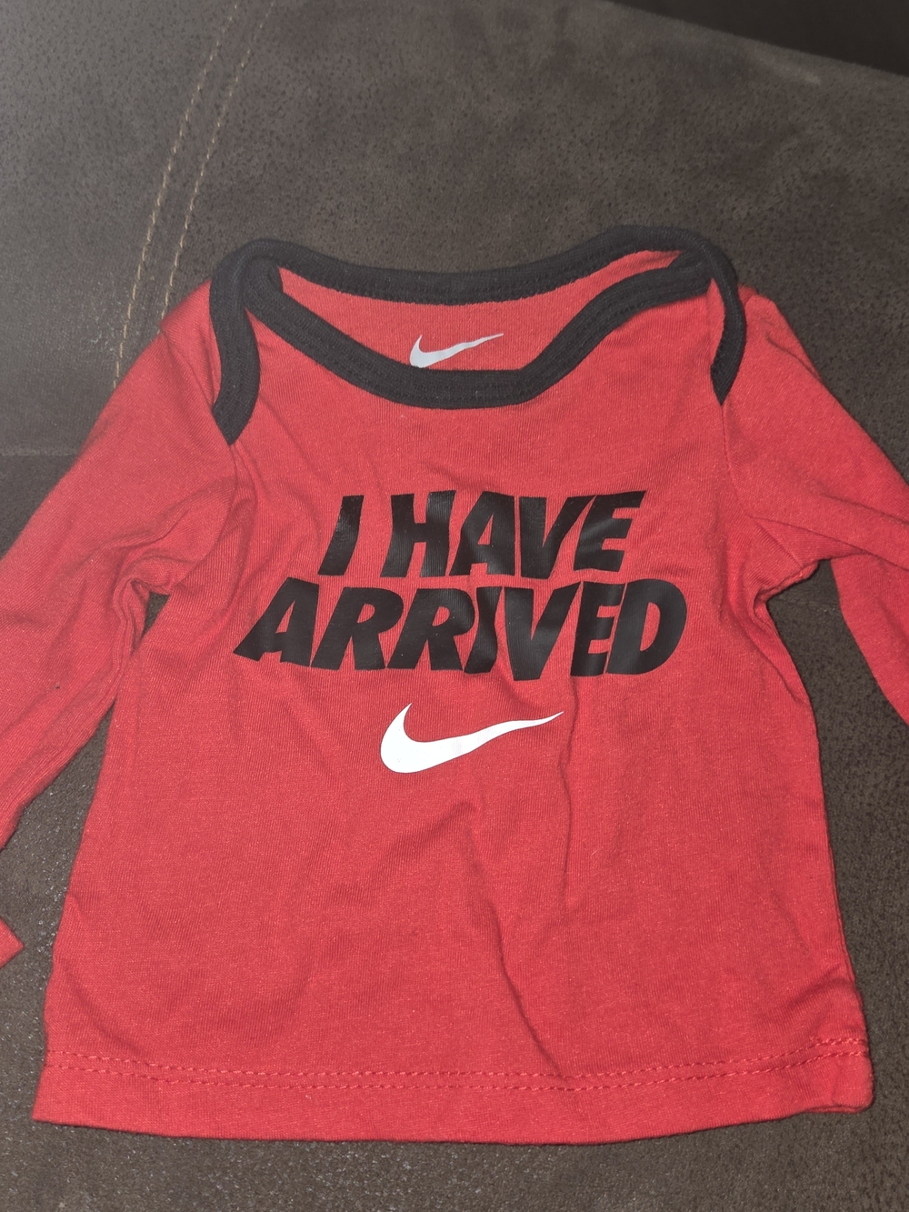 Nike Red Long Sleeve 'I Have Arrived' Tee with Black Trim